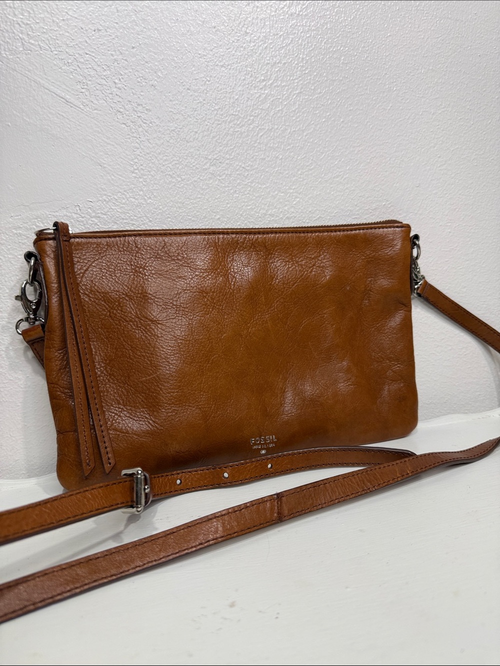 Fossil Cognac Brown Leather Crossbody purse
